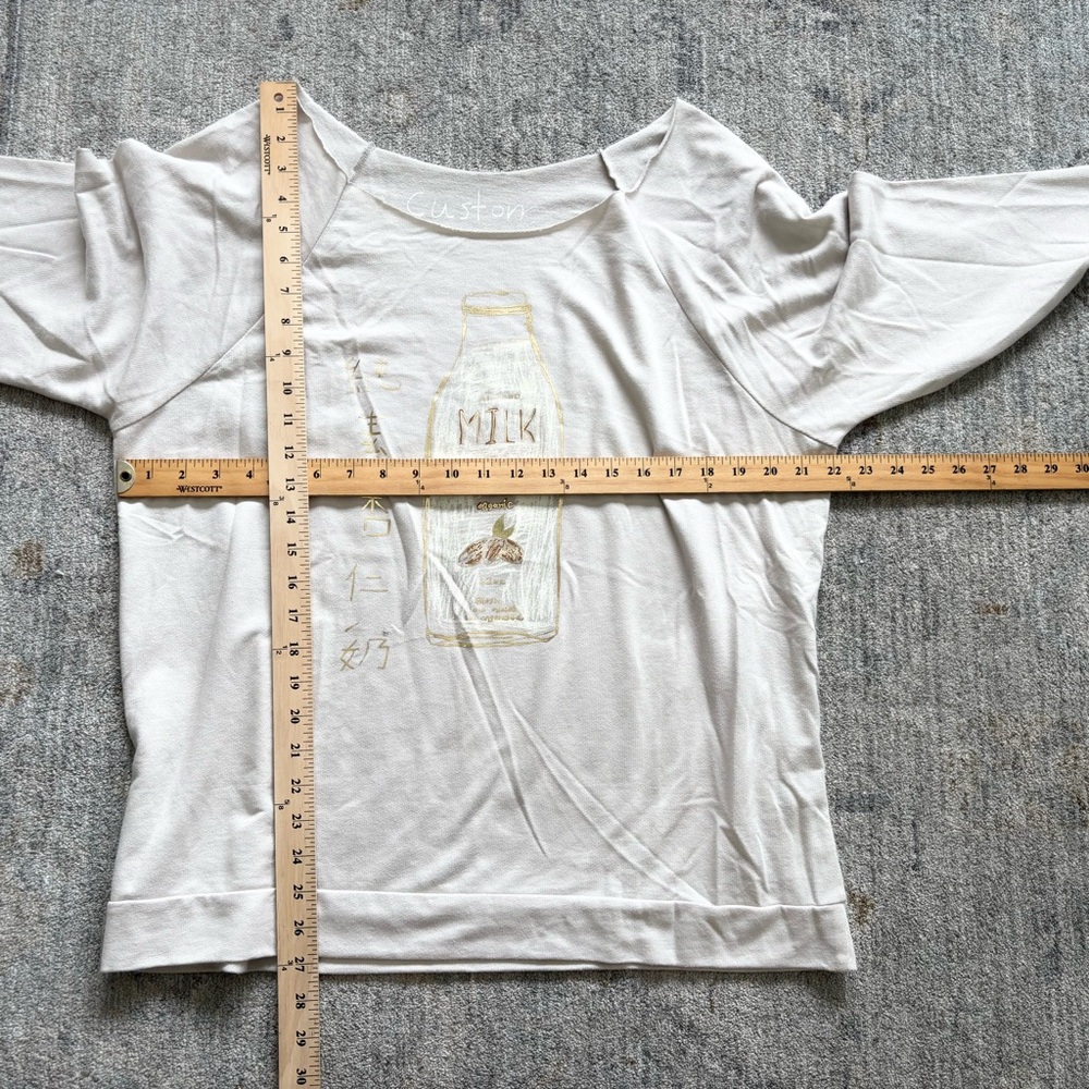 CUSTOM KETCHUP Cream “Almond Milk” Graphic Top Novelty Artsy Art to Wear Large - Picture 4 of 5